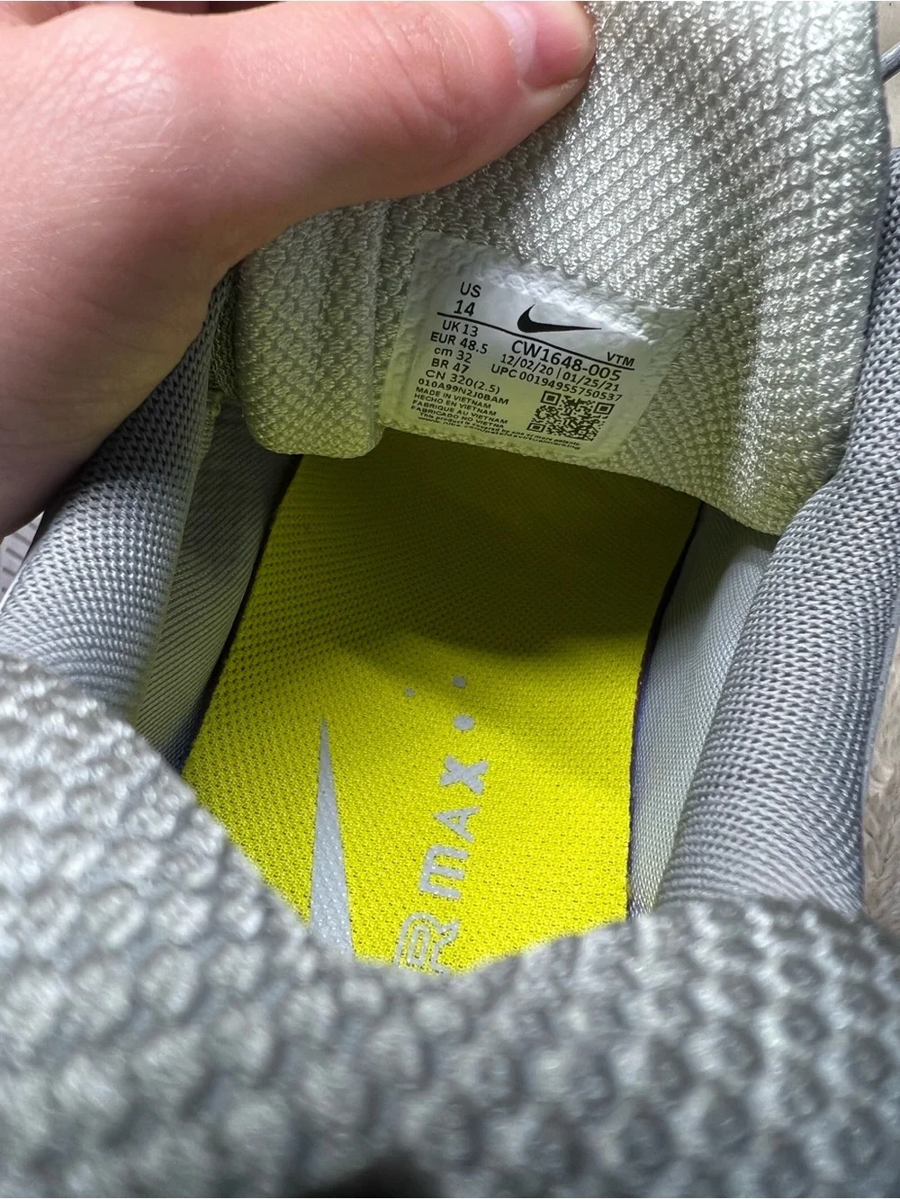 Nike Air Max Genome shoes in the Gray Fog and High Voltage colorway size 14